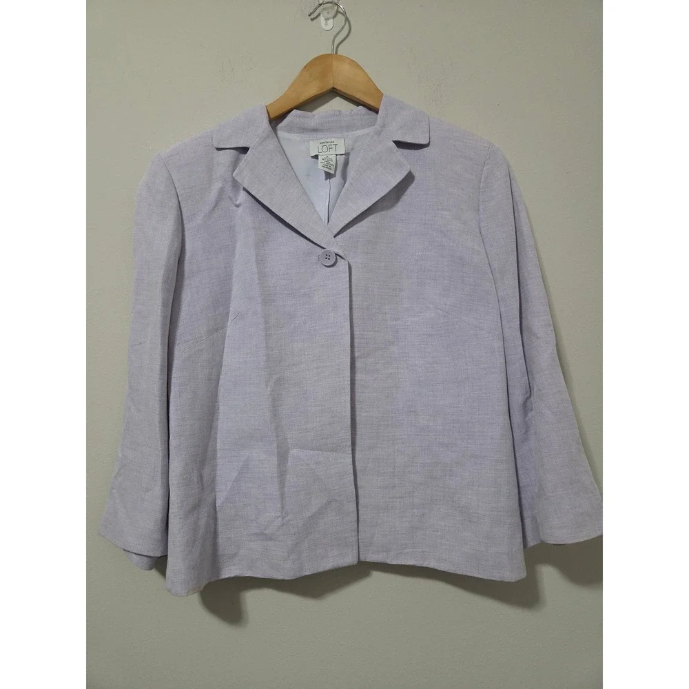 Ann Taylor‎ Loft Lavender Purple Linen Blend Single Button Blazer Jacket Size 8